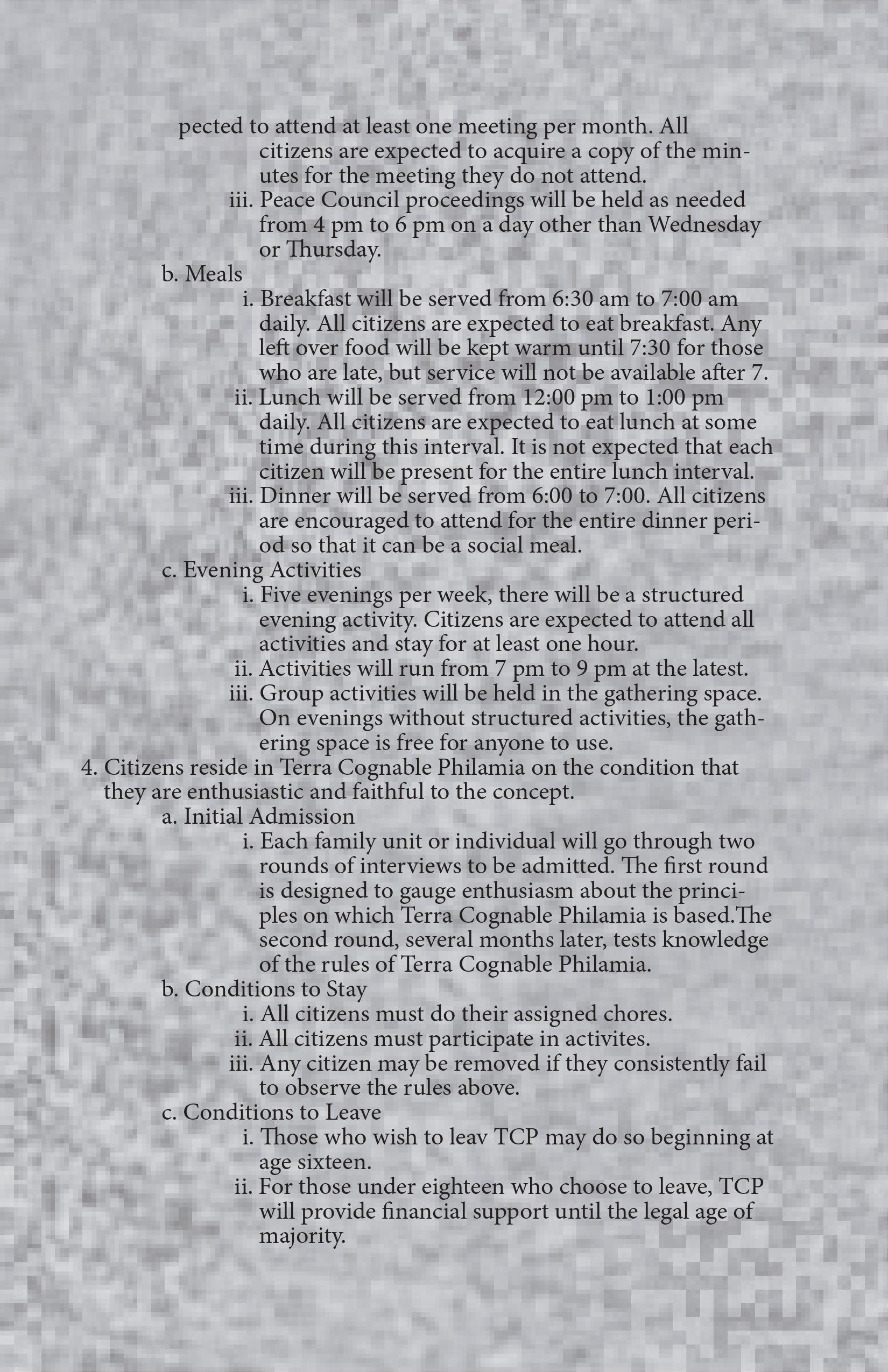 A half-page of a pamphlet with numbered and lettered sections. Full text is available on the writing section of the website.