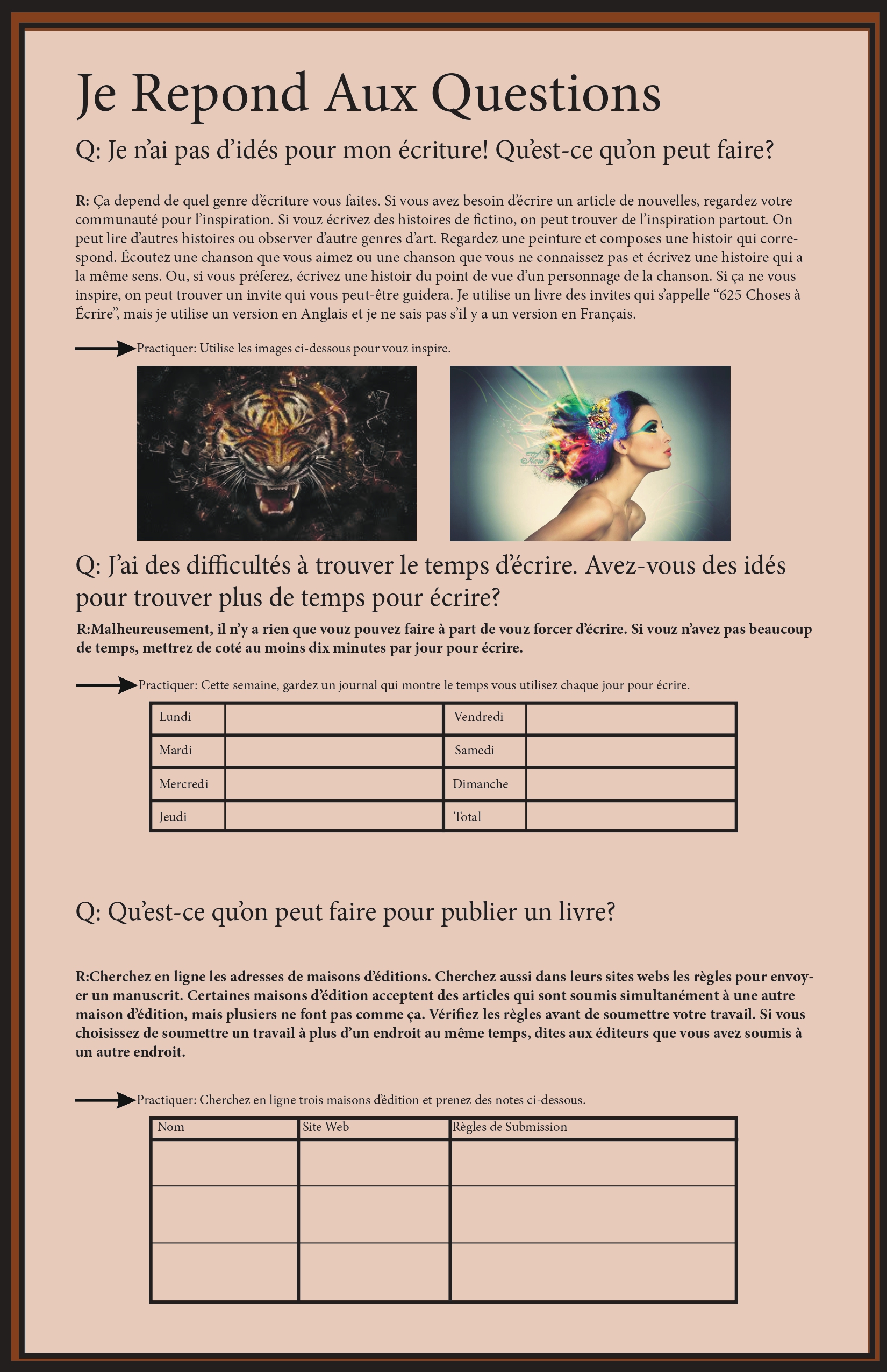 A magazine page entitled, 'Je Repond Aux Questions'. It has several question-and-answer style blocks of text, one of which includes two images in the answer. The other two have charts in the answer.