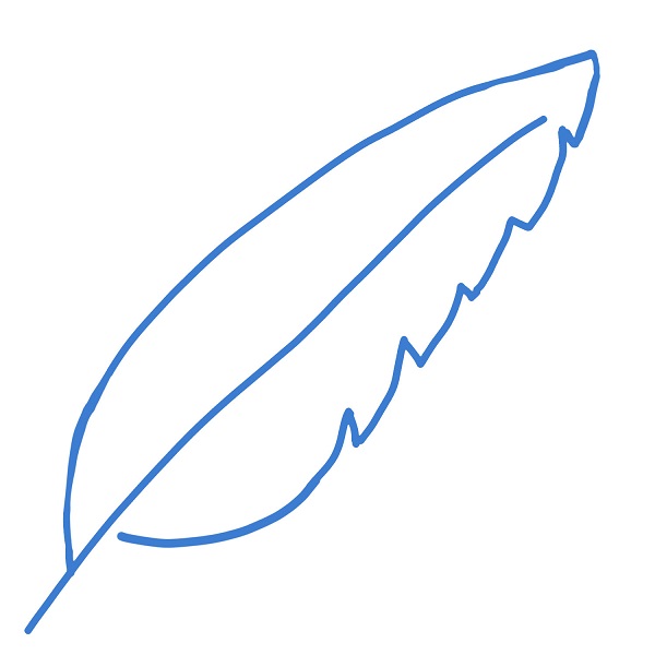 A logo with a simple line drawing of a quill pen.